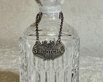Vintage Square Cut Crystal SCOTCH Decanter with Round Stopper