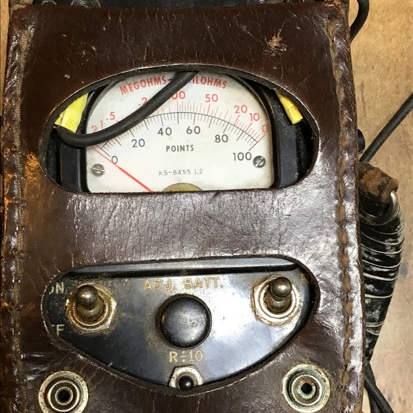 Vintage Bell Systems Megohms-Ohms Meter KS-8455L2 W/Leather Case & Leads UNTESTED!