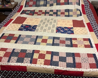 Hand Quilted Queen Patriotic Quilt