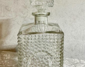 Vintage Square Hobnail Glass Decanter & Stopper- 50’s and 60’s