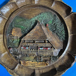 German Carved Wood & Resin Plate, Schwarzwald or The Black Forest