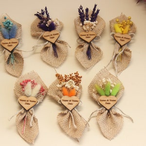 Mini bouquet di fiori secchi, magnete per bomboniere, regali personalizzati, bomboniere per addio al nubilato, bomboniere per feste di matrimonio, bomboniere per matrimoni rustici
