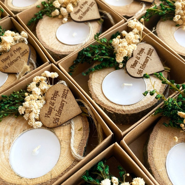 Bougie de support en bois de mariage de 30 pièces, porte-bougie chauffe-plat rustique, faveurs de douche de bébé, cadeaux personnalisés, faveurs de douche nuptiale, faveurs de fête de mariage