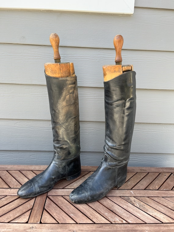 Vintage Black Leather Riding Boots