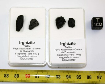 lote de 2 irghizitas en una caja - tectitas (Kazajstán - alrededor de 1,00 gramo **)