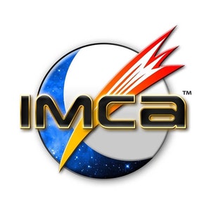 May include: A blue and white circle with a yellow and orange comet shooting through it. The word "IMCA" is written in black letters with a gold outline.