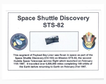 Card / display with an Original fragment of thermal cover NASA STS - 82 (USA - 039**)