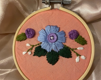 Blue Floral Embroidery Hoop