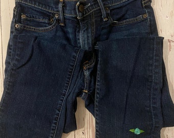 Jeans with Embroidered Blue Flower