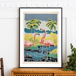 Stampa d'arte Giclée fenicottero vintage.  Formati A4/ A3/ A2/ A1