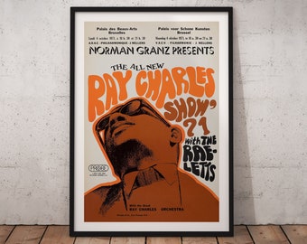 Ray Charles Show Belgique Tour Affiche Giclée Art Print. Formats A4/A3/A2/A1