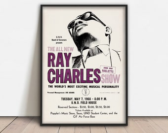 Ray Charles Show Tour Affiche Giclée Art Print. Formats A4/ A3/ A2/ A1