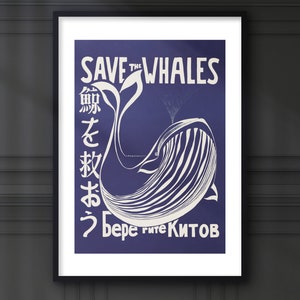 Save The Whales Giclée Art Print.  A4/ A3/ A2/ A1 sizes