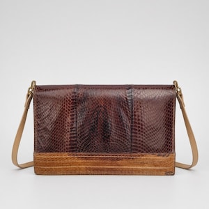 Vintage Snakeskin Leather Bag – Brown & Cognac Structured Handbag