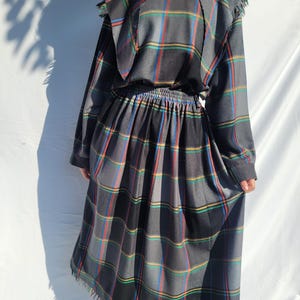 Vintage Guy Laroche Wolle Plaid Fransenrock Set: Diffusion Paris, Grösse 36