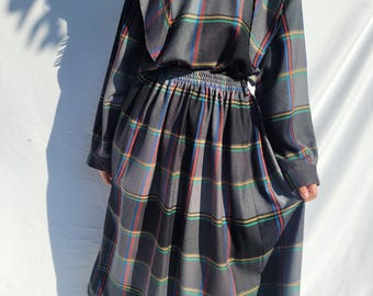 Vintage Guy Laroche Wool Plaid Fringe Skirt Set: Diffusion Paris, Size 36