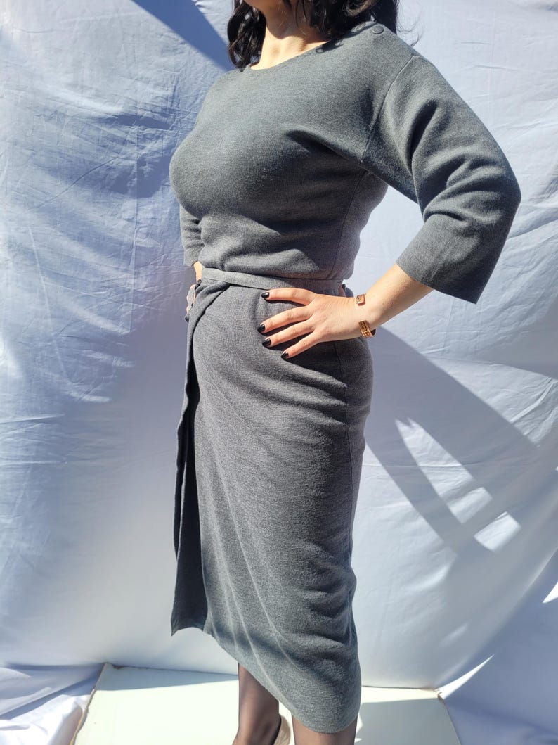 Vintage Stefanel Virgin Wool Midi Dress - Belted Waist, Women’s M image 13