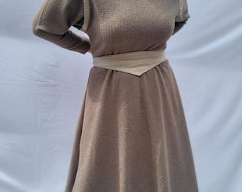 Vintage 80s Midi Dress: C&A, Elastic Waist, Belted (EU 42 / US 12)