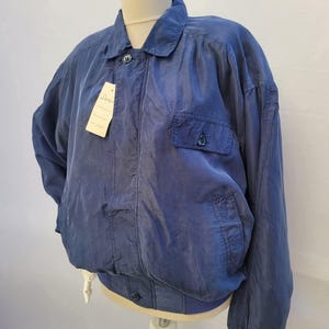 Navy Silk Bomber Jacket – 100% Silk – Size M – New with Tags