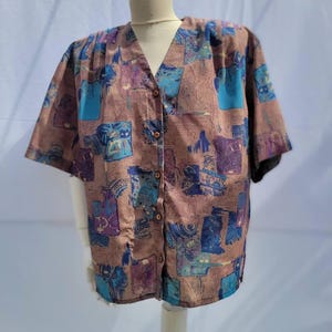 Vintage 100% Silk Blouse: Elegant Shoulder Pad Top - Size L