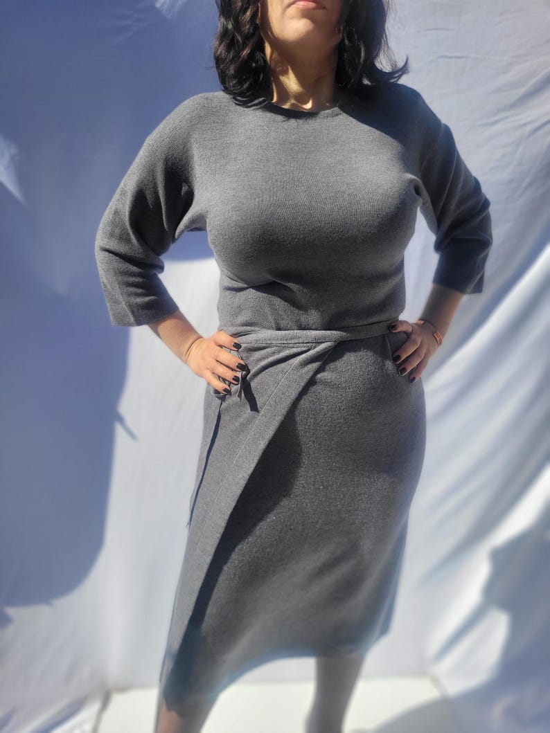 Vintage Stefanel Virgin Wool Midi Dress - Belted Waist, Women’s M image 10