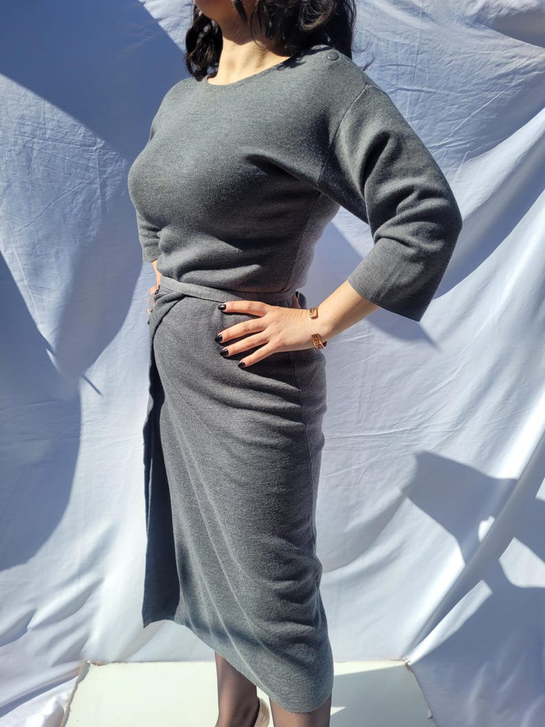 Vintage Stefanel Virgin Wool Midi Dress - Belted Waist, Women’s M image 12