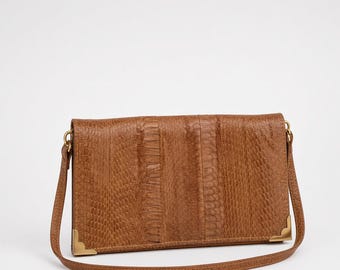 Genuine Snake Leather Shoulder Bag – Small Crossbody Purse with Detachable Strap – Exotic Leather Handbag