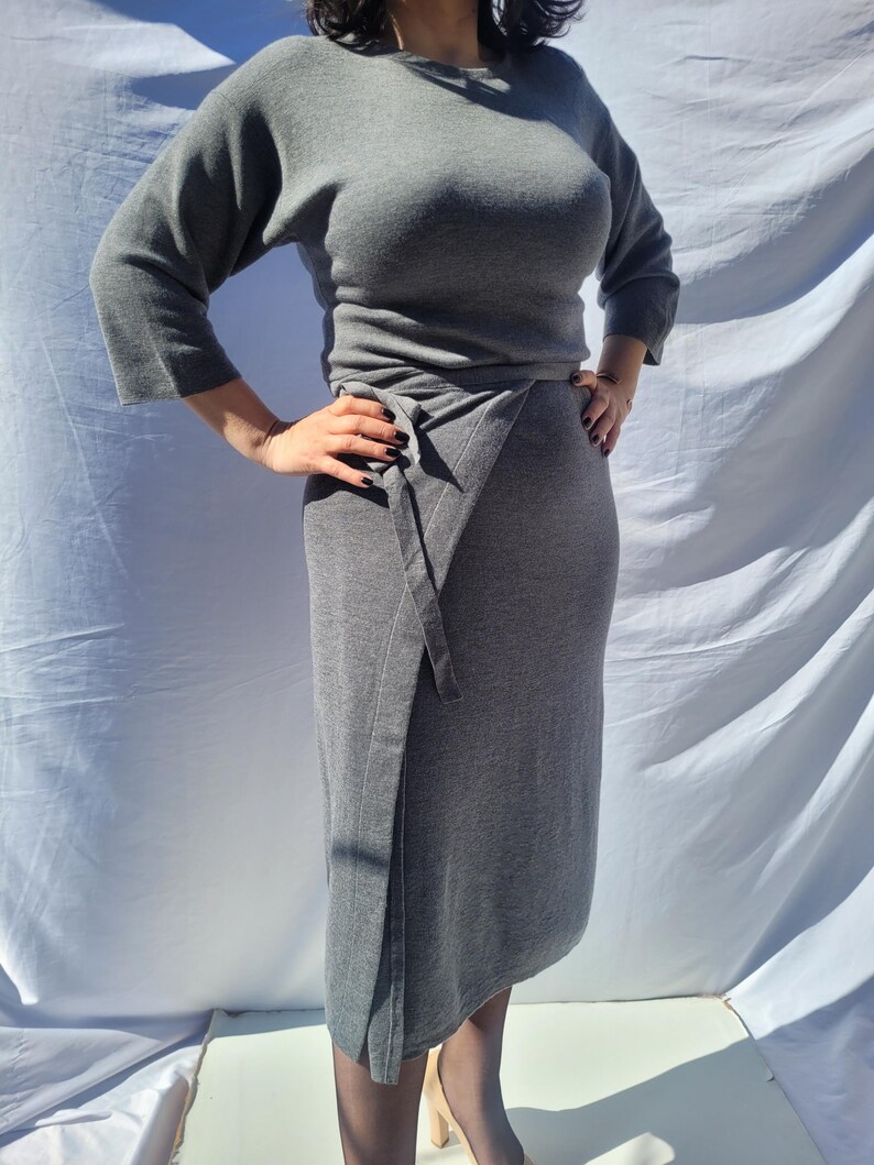 Vintage Stefanel Virgin Wool Midi Dress - Belted Waist, Women’s M image 15