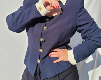 Vintage Valentino Miss V Blazer – Made in Italy Designer Jacket Size M, Jewel Button Tailored Blazer, Luxury Italian Vintage Fashion