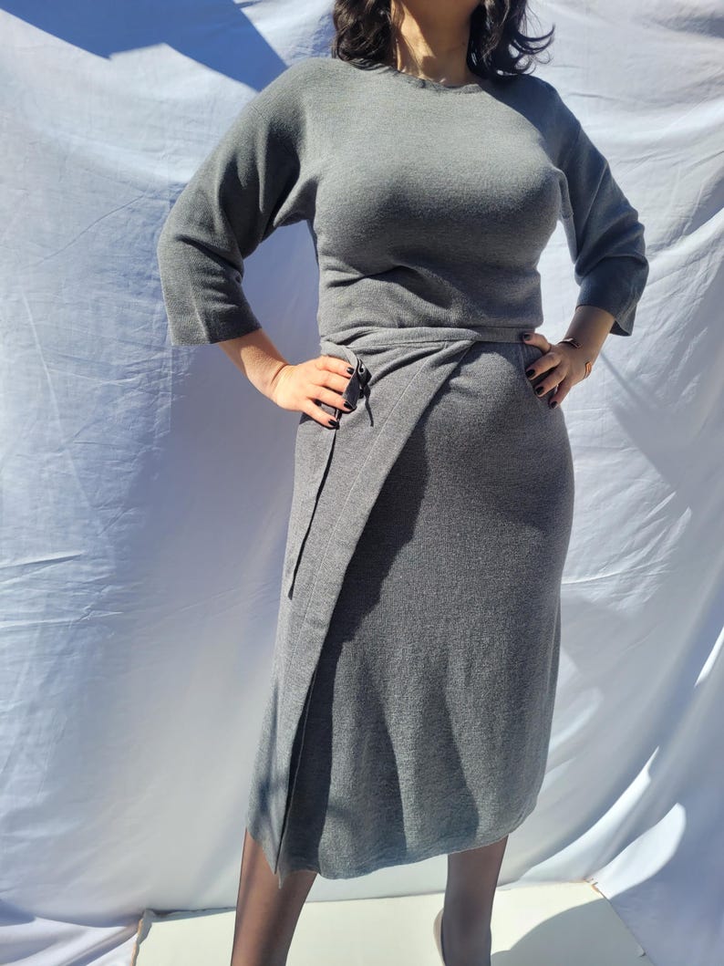Vintage Stefanel Virgin Wool Midi Dress - Belted Waist, Women’s M image 11