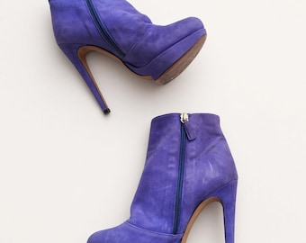Pollini Genuine Suede Ankle Boots – Leather Lining, Platform & High Heel, Size 36