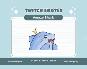 Amazed Shark Emote: Kawaii Twitch, Discord, YouTube (Digital Download)