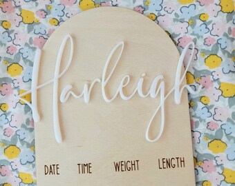 Baby Name sign, name announcement, arch, wood baby name sign, baby stat sign, hospital sign