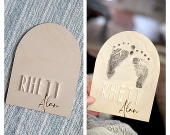 Baby Name sign, name announcement, arch, wood baby name sign, baby footprint, hospital sign