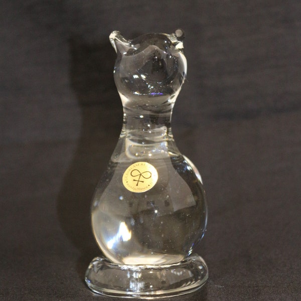 Glasbläserei Heimbach Germany  Crystal Glass Cat Figurine 11cm tall Paperweight with sticker