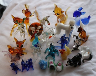 Vintage Mini Small Lampwork Glass Animals Choose Bambi Poodle Great Dane Murano Cat Owl Pelican Cockerel