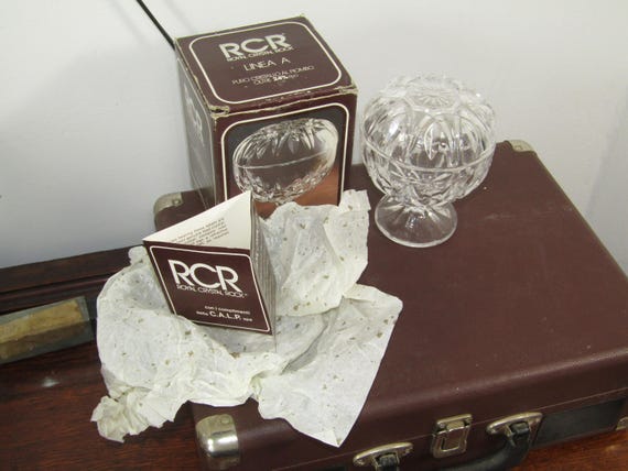 Boxed RCR Linea A 24% Lead Crystal Cut Glass Trinket Box Bowl Pot