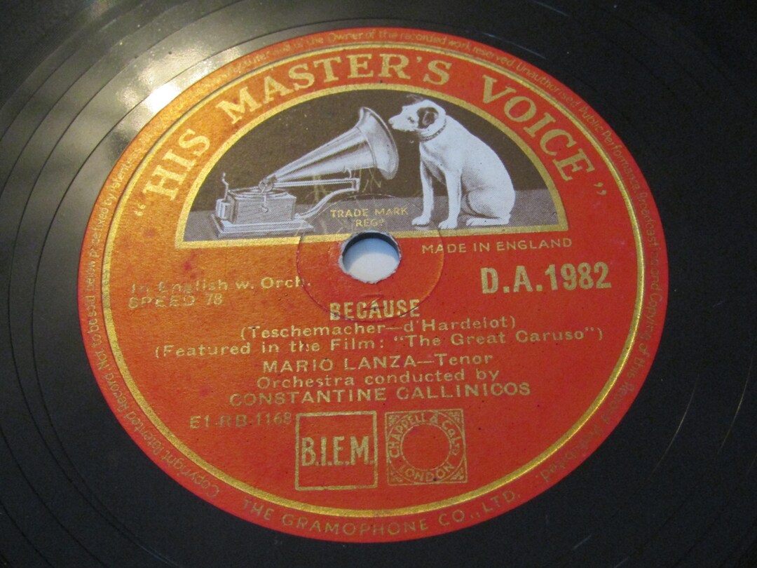 Shellac Disc 1951 Mario Lanza Ave Maria / Because (from Great Caruso) 10