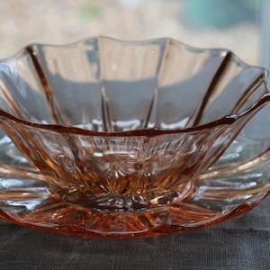 Vintage Czech Art Deco Peach Pink Glass Serving Bowl & Undertray Plate Stolzle