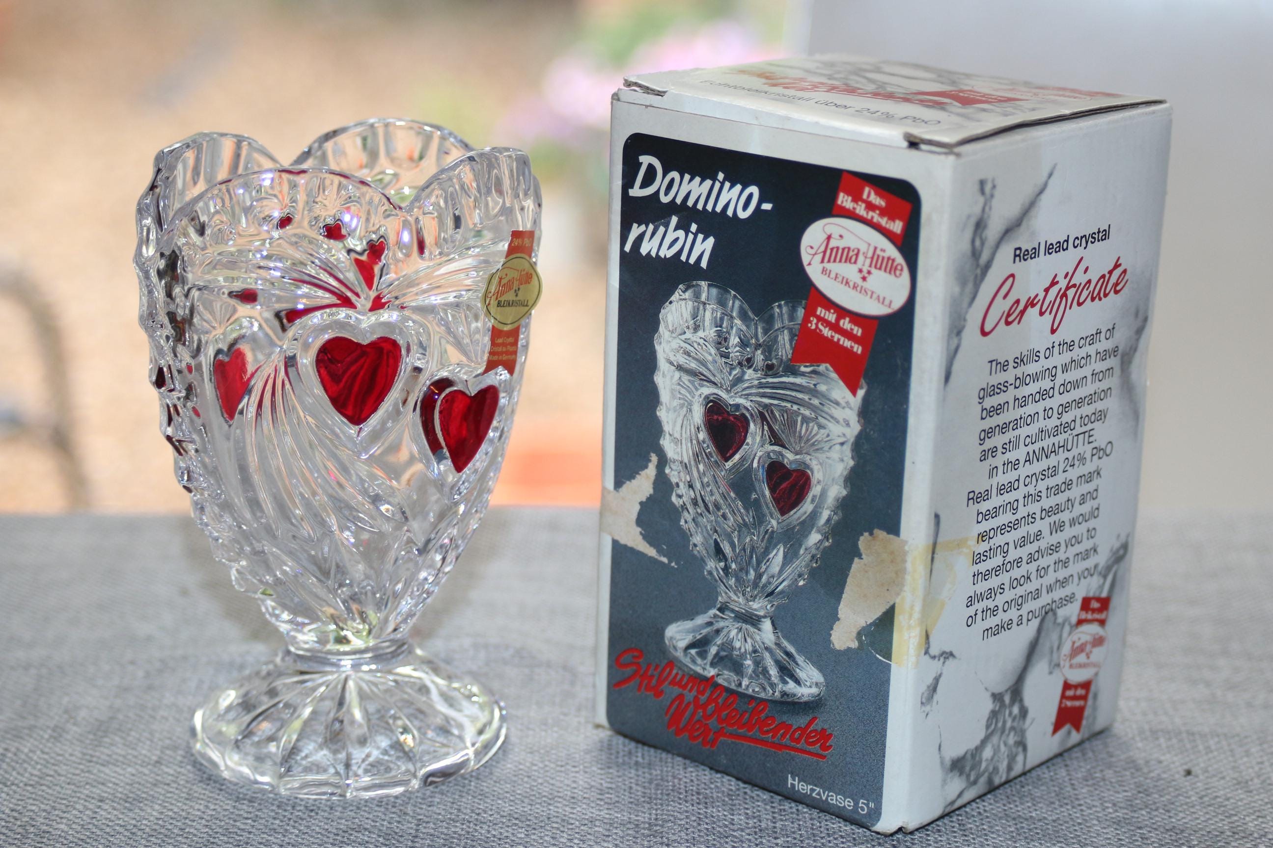 ヴィンテージボックス入り AnnaHutte ハート型鉛クリスタル花瓶