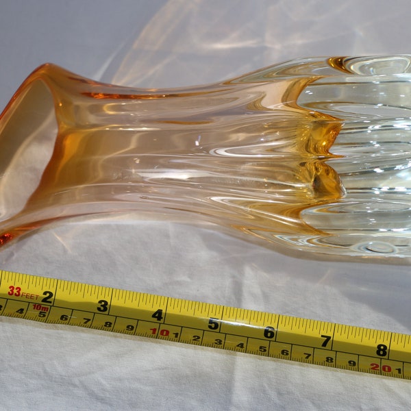 Bohemia Czech Thick Heavy Yellow Vase CHRIBSKA Crystal Glass HOSPODKA Skrdlovice