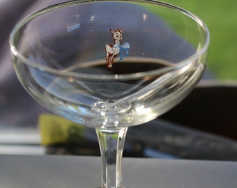Vintage Babycham Glass White Fawn Deer Bar Cocktail Party Glasses Hexagon Stem