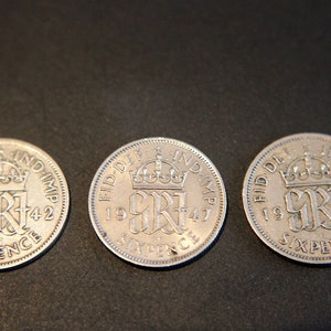 3 x sixpence Coins 1942 1948 & 1949 George VI 6th Piece 6 penny Coin