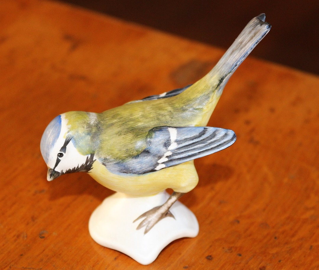 Vintage Goebels Porcelain Bird Figurine Blue Tit Titmouse West German