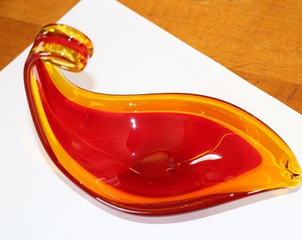Vintage 1960s Large Murano Red & Yellow Art Glass Sommerso Aladdins Lamp Vase Bowl
