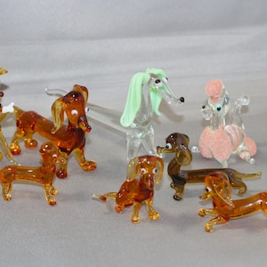 Vintage Miniature Lampwork Glass Animals Choose Dachshund Long Brown Dog Poodle