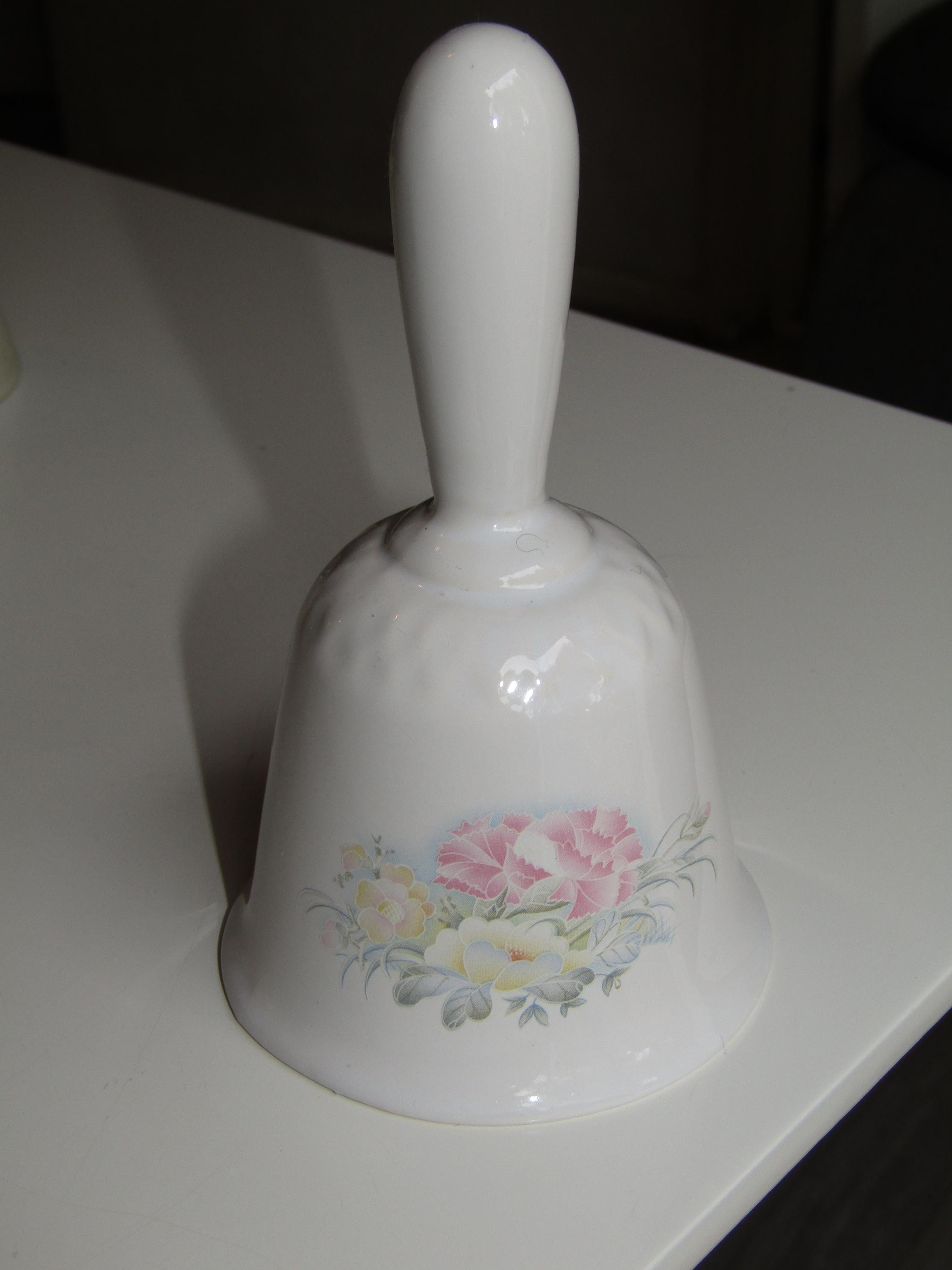 Vintage Ceramic Bone China Ornamental Decorative pink flower 13cm tall Hand Bell