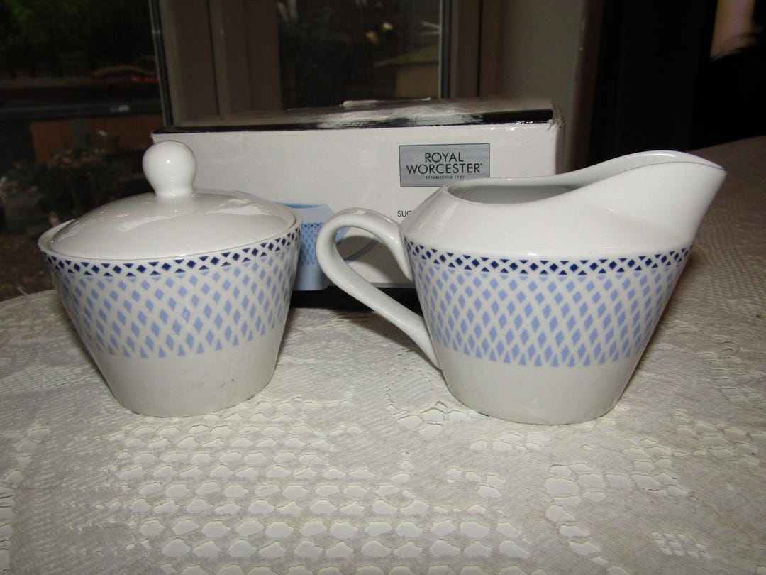 Vintage Royal Worcester AZURE Blue and White Sugar Bowl & Creamer Milk