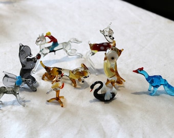 Vintage Mini Lampwork Glass Animals Choose from Owl, Bambi, Squirrel, Horse & Jockey, Dachshund Swan, Robin Bird, Dog, Blue Goose