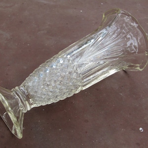Vintage Art Deco Pressed Glass Celery Vase Diamond Hobstar Pattern 10 inch tall